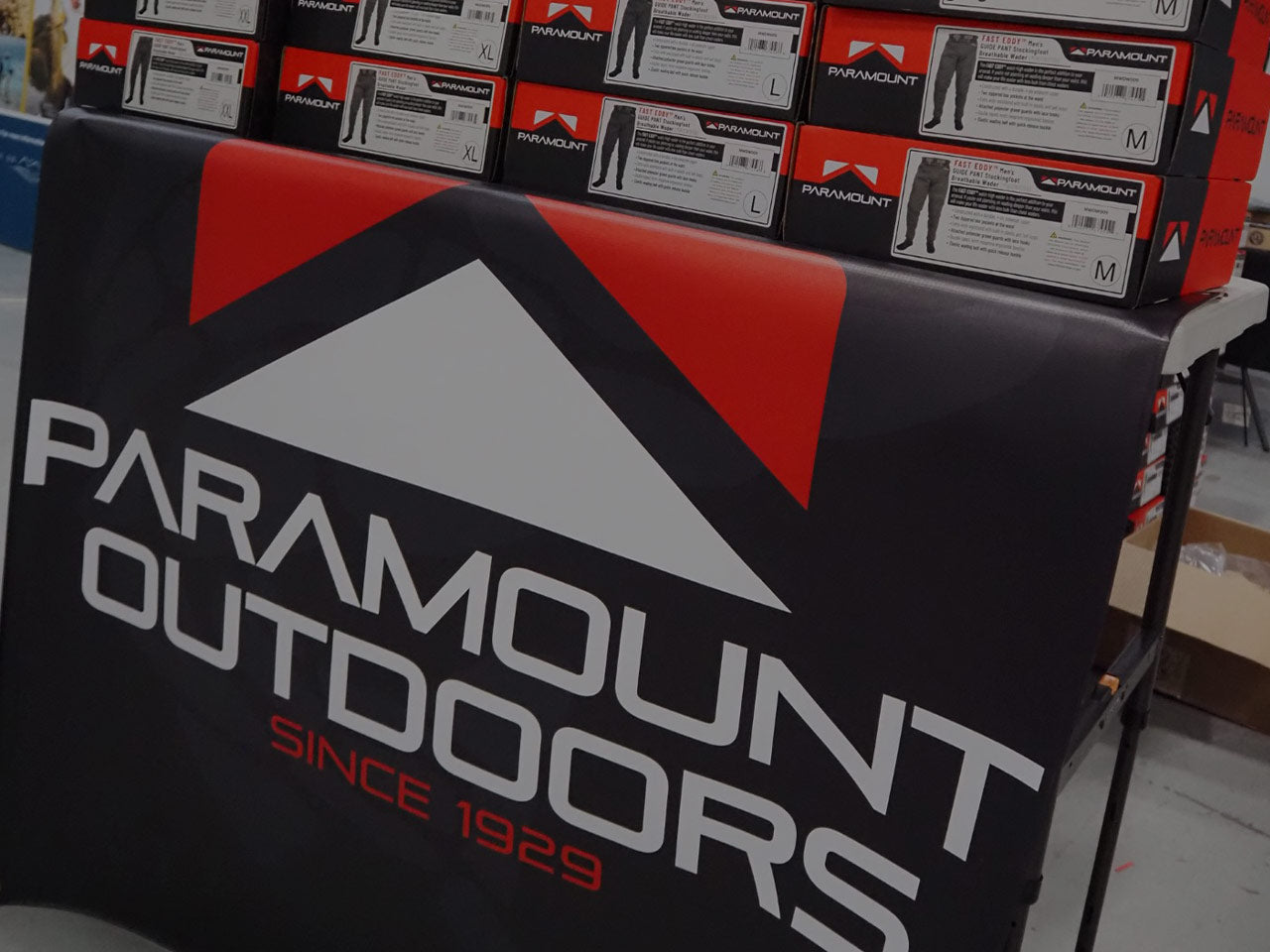 Paramount Outdoors display with branded boxes in a store setting